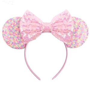 Disney Inspired Super Cute All Light Pink Mouse Ears Sequined Headband with Bow